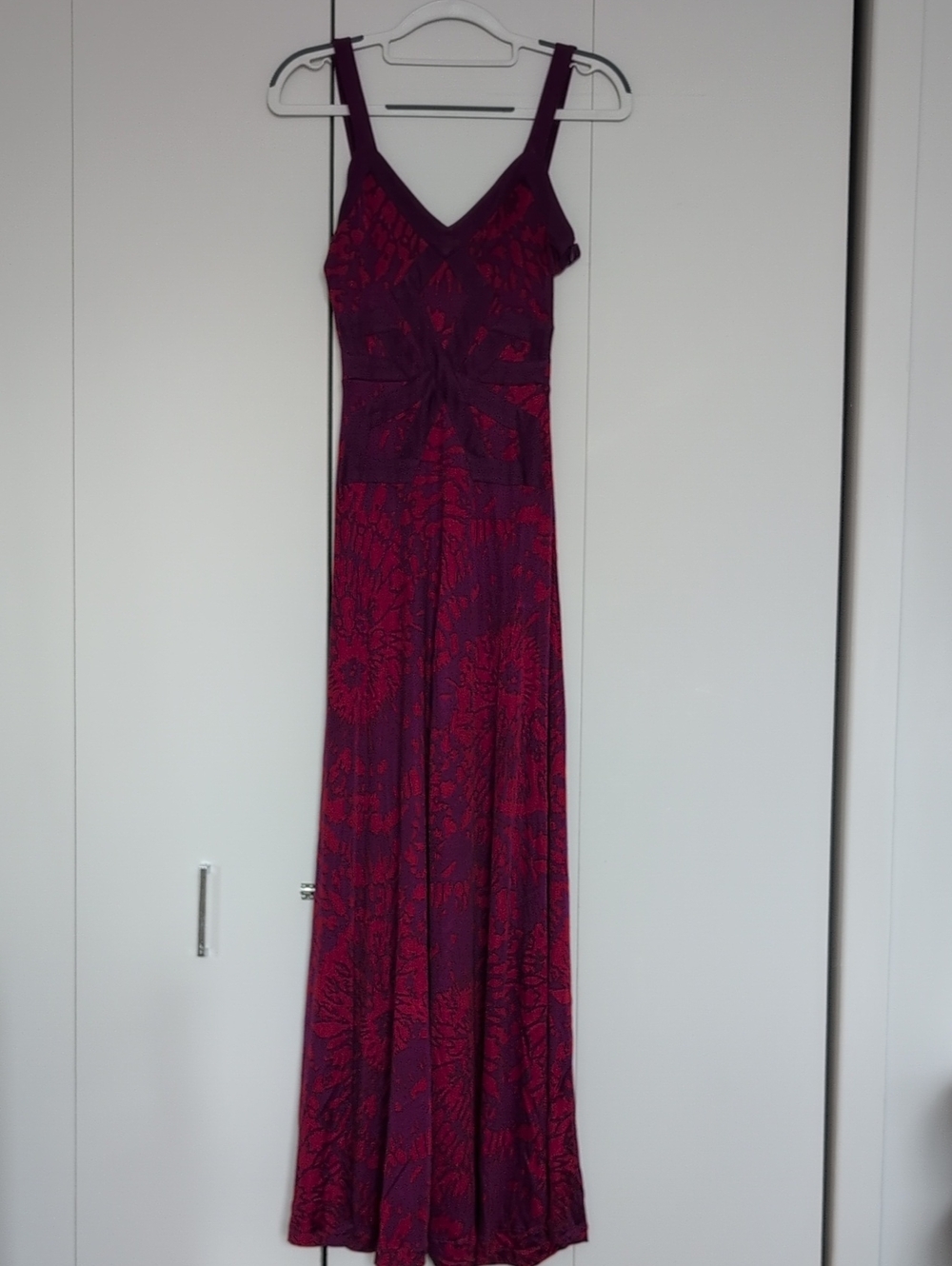 Marciano 100% Silk Maxi Dress in Deep Magenta
